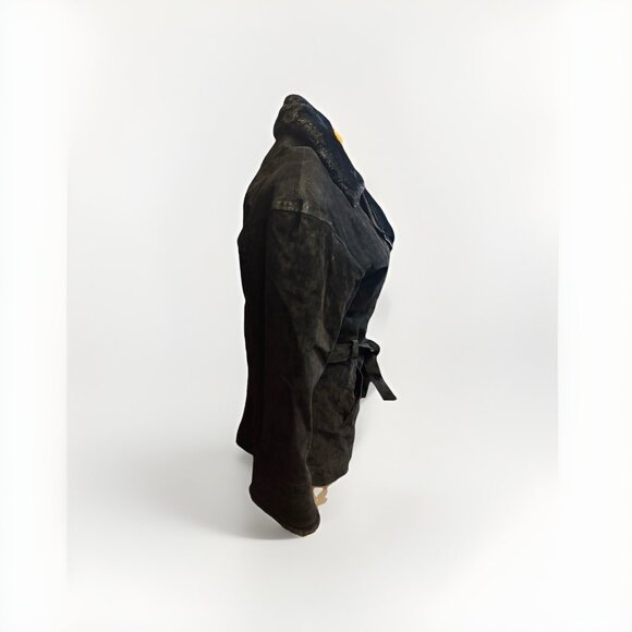 Colebrook & Co Women’s Black Suede Belted Jacket w Faux Fur‎ Collar, Sz M - Picture 5 of 7